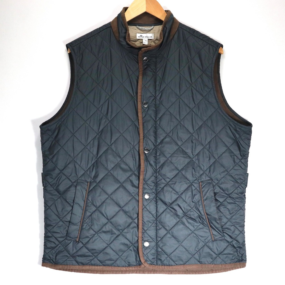 Peter Millar Quilted Vest Mens Large Blue Essex Diamond Quilt Snap Outerwear